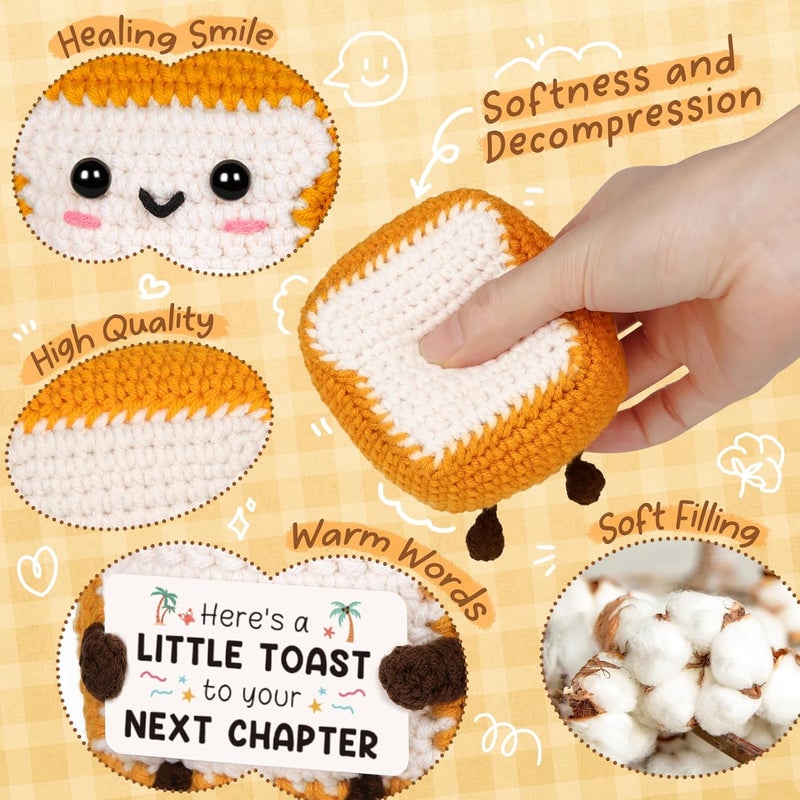 Glydein Funny Retirement Gifts for Women Men - Mini Positive Handmade Crochet Toast with Retirement Card“Next Chapter”, Cute Retired Present Desk Decor Keepsake for Coworker Teacher Boss Mom Dad - Image 3